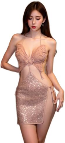 Elegant Backless Butterfly Strap Party Dress - Sparkling Sleeveless Nightclub Wear for Women in Saudi Arabia