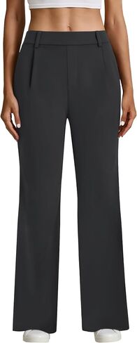 سروال فستان نسائي عالي الخصر، بنطلون كاجوال للعمل مستقيم وبنطلون عمل قابل للتمدد مع جيوب in Kuwait