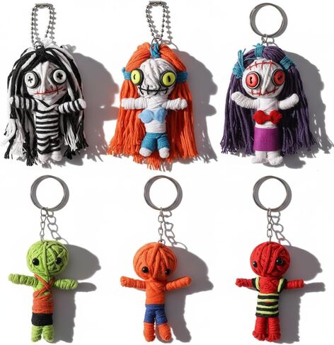 Poen 6 Pcs Funny Voodoo Doll Keychains Set - Positivity & Stress Relief Gift, Mini Ugly Cute Spooky Dolls Decor for New Year, Friends, Coworkers (Pinch & Squeeze for Good Luck) in Saudi Arabia