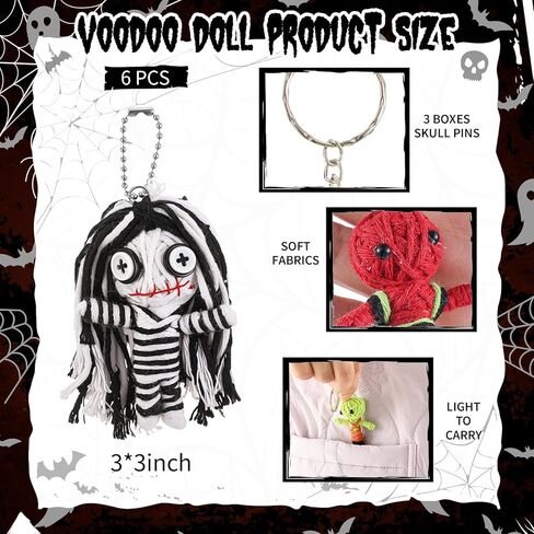 Poen 6 Pcs Funny Voodoo Doll Keychains Set - Positivity & Stress Relief Gift, Mini Ugly Cute Spooky Dolls Decor for New Year, Friends, Coworkers (Pinch & Squeeze for Good Luck) in Saudi Arabia