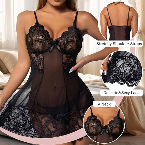 Lingerie for Women Sexy Babydoll Chemise Naughty Lingerie Sets Nightgown Sexy Lace Dress Sleepwear Teddy Outfits for Women in Saudi Arabia