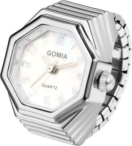 JewelryWe Men Women Finger Watch - Stretchy Elastic Band Octagon Dial Quartz Analog Novelty Ring Watches for Christmas in Saudi Arabia