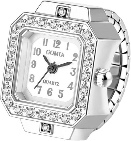 JewelryWe Womens Square Ring Watch: Adjustable Stainless Steel Stretch Band Sparkling Diamond Case 3 Sub-dials Quartz Analog Finger Watches for Daily and Office in Saudi Arabia