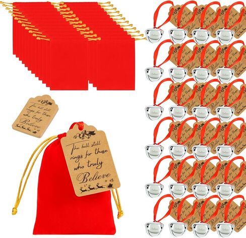 12 Sets Christmas Polar Santa Sleigh Bell Set with Reindeer Bell, Red Velvet Bag with Golden Drawstring for Tree Home Decor Keepsake Gifts in Saudi Arabia