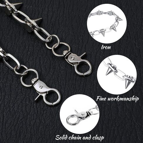 Rivet Pants Chain Hip Hop Punk Jeans Chains Goth Punk Silver-tone Spike Waist Chain Rock Belt Chains Body Jewelry Accessory for Women Men Cool Wallet Biker Keychain Trouser Christmas in Kuwait