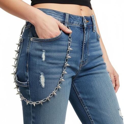 Rivet Pants Chain Hip Hop Punk Jeans Chains Goth Punk Silver-tone Spike Waist Chain Rock Belt Chains Body Jewelry Accessory for Women Men Cool Wallet Biker Keychain Trouser Christmas in Kuwait