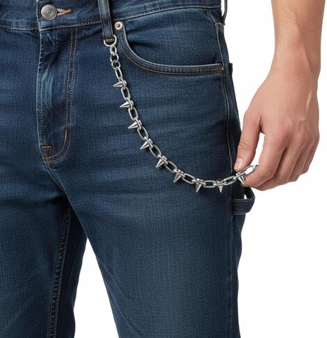 Rivet Pants Chain Hip Hop Punk Jeans Chains Goth Punk Silver-tone Spike Waist Chain Rock Belt Chains Body Jewelry Accessory for Women Men Cool Wallet Biker Keychain Trouser Christmas in Kuwait