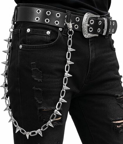 Rivet Pants Chain Hip Hop Punk Jeans Chains Goth Punk Silver-tone Spike Waist Chain Rock Belt Chains Body Jewelry Accessory for Women Men Cool Wallet Biker Keychain Trouser Christmas in Kuwait