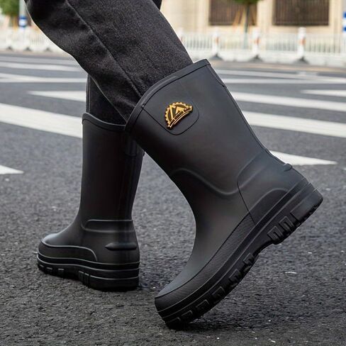 Men's large-sized fashionable waterproof boots - Anti-slip, mid-calf length, suitable for outdoor and fishing activities in Saudi Arabia