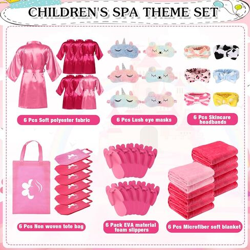 Bonuci 36 Pcs Spa Party Supplies for Girls Birthday 6 Set Sleepover Party Satin Robes 6 Slumber Throw Blankets Kids Kit Pack in Kuwait