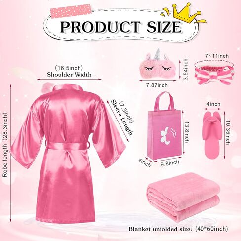 Bonuci 36 Pcs Spa Party Supplies for Girls Birthday 6 Set Sleepover Party Satin Robes 6 Slumber Throw Blankets Kids Kit Pack in Kuwait