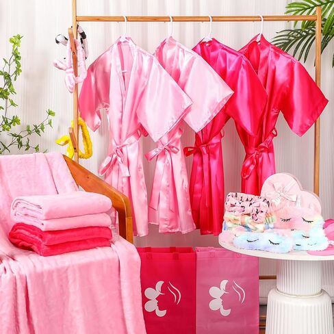 Bonuci 36 Pcs Spa Party Supplies for Girls Birthday 6 Set Sleepover Party Satin Robes 6 Slumber Throw Blankets Kids Kit Pack in Kuwait