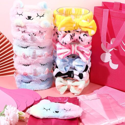 Bonuci 36 Pcs Spa Party Supplies for Girls Birthday 6 Set Sleepover Party Satin Robes 6 Slumber Throw Blankets Kids Kit Pack in Kuwait