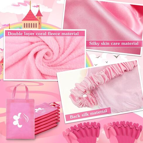 Bonuci 36 Pcs Spa Party Supplies for Girls Birthday 6 Set Sleepover Party Satin Robes 6 Slumber Throw Blankets Kids Kit Pack in Kuwait