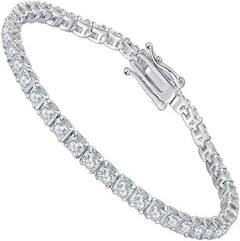 3mm Moissanite Tennis Bracelet,Lab Grown Diamond Tennis Bracelet 18k White Gold Plated 925 Sterling Silver Bracelet Delicate Moissanite Bracelet D Color VVS1 Round Cut Moissanite Bracelet for Women Men Jewelry Gift in Saudi Arabia