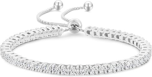 سوار تنس KRKC&CO، طول قابل للتعديل S925 من الفضة الإسترلينية 2/3/4 مم، هدايا عيد الميلاد لها، صندوق هدايا، أساور زركونيا مكعبة للنساء مطلية بالذهب الأبيض/14 قيراط، لا تسبب الحساسية in Kuwait