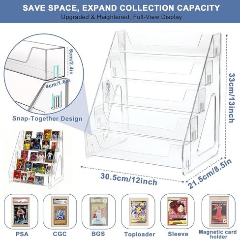 5 Tier Acrylic Card Display Stand, trading card display, Clear Display for Greeting Cards, Sports Cards, Postcards, Stickers & Brochures, Easy Snap-On, Increased Height & Thickness for Better Presentation in Saudi Arabia