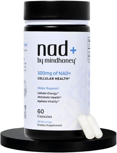 ميندوني | NAD+ ملحق الدماغ | 500 مجم NAD+ تركيبة مميزة | مكافحة الشيخوخة الصحية، الطاقة الخلوية، الإدراك، الصحة الأيضية، دعم القلب والعضلات | نباتي، غير معدّل وراثيًا، خالي من الغلوتين | 30 حصة in Kuwait
