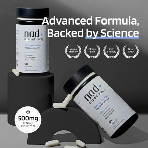 ميندوني | NAD+ ملحق الدماغ | 500 مجم NAD+ تركيبة مميزة | مكافحة الشيخوخة الصحية، الطاقة الخلوية، الإدراك، الصحة الأيضية، دعم القلب والعضلات | نباتي، غير معدّل وراثيًا، خالي من الغلوتين | 30 حصة in Kuwait