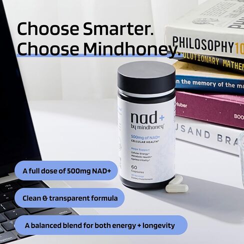 ميندوني | NAD+ ملحق الدماغ | 500 مجم NAD+ تركيبة مميزة | مكافحة الشيخوخة الصحية، الطاقة الخلوية، الإدراك، الصحة الأيضية، دعم القلب والعضلات | نباتي، غير معدّل وراثيًا، خالي من الغلوتين | 30 حصة in Kuwait