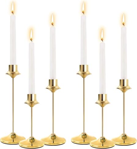Joyyy Weighted Candlestick Holders Candle Stick Holder for Candlesticks, Vintage Metal Candelabra Candlestick Holders Candle Stand for Holiday Fireplace Party Dining Home Set of 6 (Gold) in Saudi Arabia