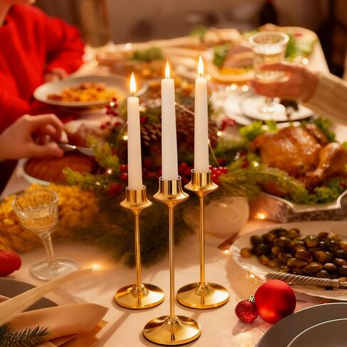 Joyyy Weighted Candlestick Holders Candle Stick Holder for Candlesticks, Vintage Metal Candelabra Candlestick Holders Candle Stand for Holiday Fireplace Party Dining Home Set of 6 (Gold) in Saudi Arabia