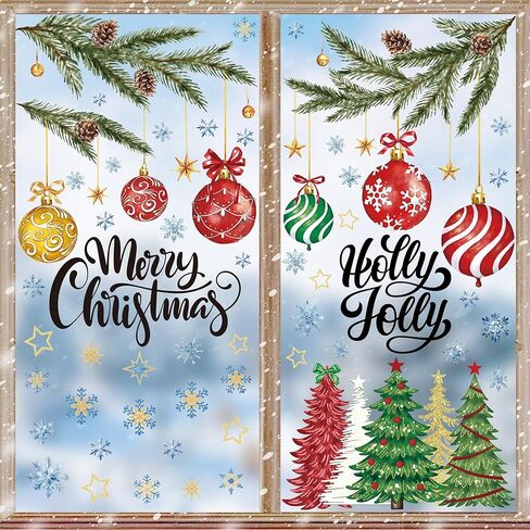 Christmas Gingerbread Man Window Clings, 4Sheet 66PCS Christmas Window Decorations, Cute Cartoon Patterns Xmas Decals for Holiday Xmas Home Winter Home Party Decor in Saudi Arabia