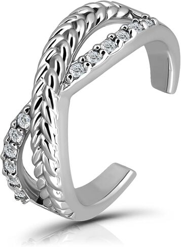 Hoops & Loops 925 Sterling Silver Cubic Zirconia Braided Infinty Toe Ring for Women, Siver, Yellow Gold & Rose Gold in Saudi Arabia