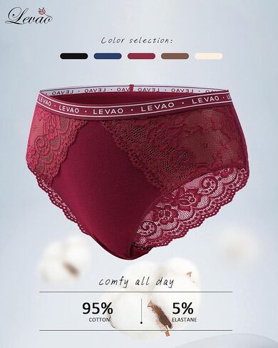 LEVAO Women's High Waist Cotton Underwear Lace Trim Bikini Panties - Soft Comfort Everyday Briefs with Logo Waistband S-2XL in Saudi Arabia