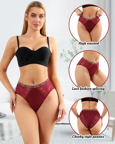 LEVAO Women's High Waist Cotton Underwear Lace Trim Bikini Panties - Soft Comfort Everyday Briefs with Logo Waistband S-2XL in Saudi Arabia