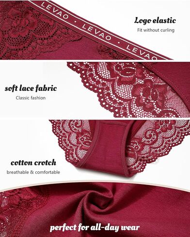 LEVAO Women's High Waist Cotton Underwear Lace Trim Bikini Panties - Soft Comfort Everyday Briefs with Logo Waistband S-2XL in Saudi Arabia