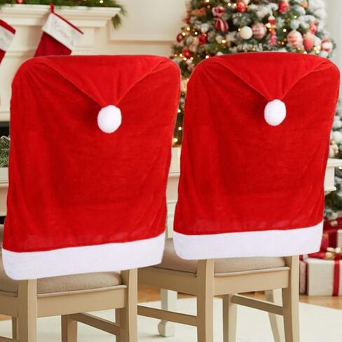 4 قطع من أغطية كراسي الطعام ذات القبعة الحمراء، أغطية خلفية لكراسي عيد الميلاد وأغطية كراسي المطبخ لعيد الميلاد وعطلات عيد الميلاد وديكورات وواقي كراسي عيد الميلاد وأغطية مقاعد الشتاء وديكورات المطبخ in Kuwait