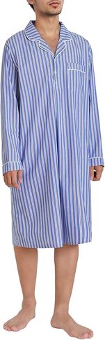 Latuza Men's Long Sleeve Nightshirt Cotton Nightgown with Pockets in Saudi Arabia