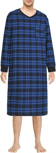 Esenchel Men's Cotton Flannel Nightshirt Long Sleeve Sleep Shirt with Pockets in Kuwait