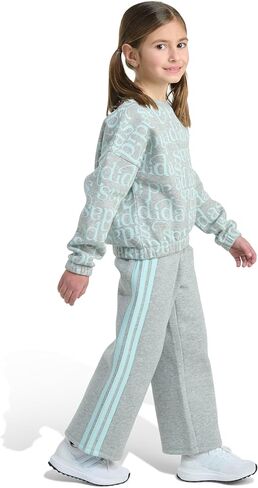 adidas girls 2-piece Long Sleeve Printed Crewneck Pullover & Elastic Waistband Wide Leg Pant Set in Saudi Arabia