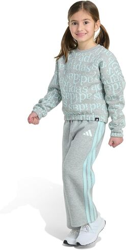 adidas girls 2-piece Long Sleeve Printed Crewneck Pullover & Elastic Waistband Wide Leg Pant Set in Saudi Arabia