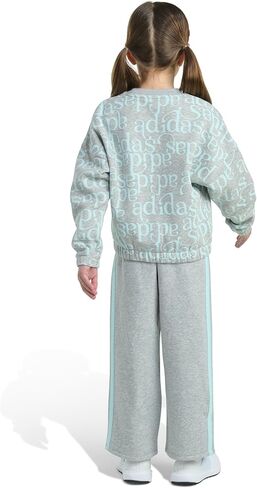 adidas girls 2-piece Long Sleeve Printed Crewneck Pullover & Elastic Waistband Wide Leg Pant Set in Saudi Arabia