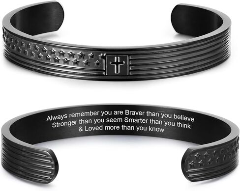 Cross Cuff Bangle Bracelets for Men : Engraved Bible Verse American Flag Cross Bracelet Men's Faith Christian Jewelry Gifts for Men Son Dad Brother Husband Prayer in Saudi Arabia