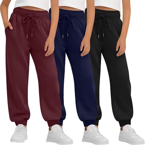 3 Pack Girl's Sweatpant Active Joggers Athletic Casual Drawstring Tapered Pants Kids with Pockets in Saudi Arabia