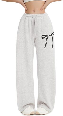EXARUS بنات Bowknot Sweatpants فضفاض واسعة الساق عرق السراويل في سن المراهقة مع جيوب منتصف الارتفاع عارضة للأطفال 8-14Y in Kuwait