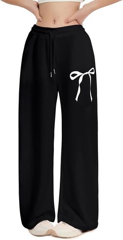 EXARUS بنات Bowknot Sweatpants فضفاض واسعة الساق عرق السراويل في سن المراهقة مع جيوب منتصف الارتفاع عارضة للأطفال 8-14Y in Kuwait