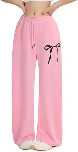 EXARUS بنات Bowknot Sweatpants فضفاض واسعة الساق عرق السراويل في سن المراهقة مع جيوب منتصف الارتفاع عارضة للأطفال 8-14Y in Kuwait