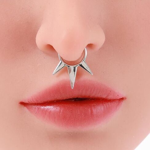 3Pcs Stainless Steel Fake Septum Ring Non-Piercing Clip-On Nose Hoop Jewelry - Bat, Fang & Spike Designs for Women and Men in Saudi Arabia