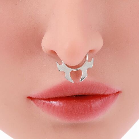 3Pcs Stainless Steel Fake Septum Ring Non-Piercing Clip-On Nose Hoop Jewelry - Bat, Fang & Spike Designs for Women and Men in Saudi Arabia