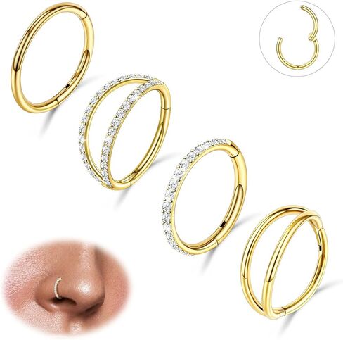 4 PCS 16G 18G 20G Nose Rings Hoops Stainless Steel Earrings Tragus Septum Piercing CZ Clicker Ring Hinged Segment Lip Double Hoops 8MM/10MM in Kuwait