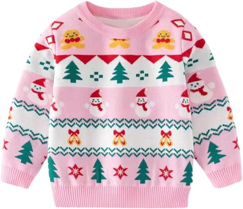 طفل عيد الميلاد سترة ثلج الفتيات متماسكة Crewneck ندفة الثلج البلوز الاطفال لطيف عيد الميلاد الوردي الملابس بلايز 3-7 سنوات in Kuwait
