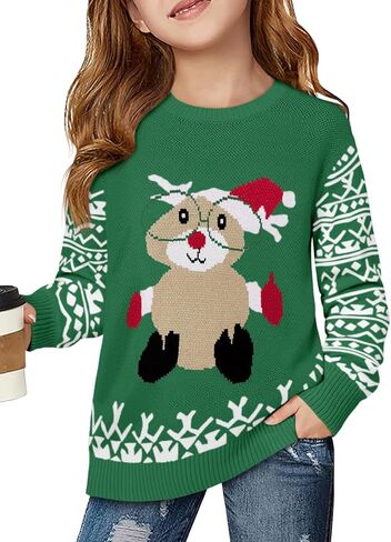 Haloumoning Girls Christmas Sweater Kids Long Sleeve Chunky Knit Sweaters Pullover Jumper Tops 5-14 Years in Saudi Arabia