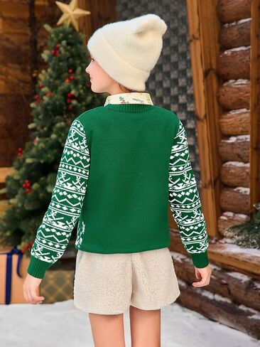 Haloumoning Girls Christmas Sweater Kids Long Sleeve Chunky Knit Sweaters Pullover Jumper Tops 5-14 Years in Saudi Arabia