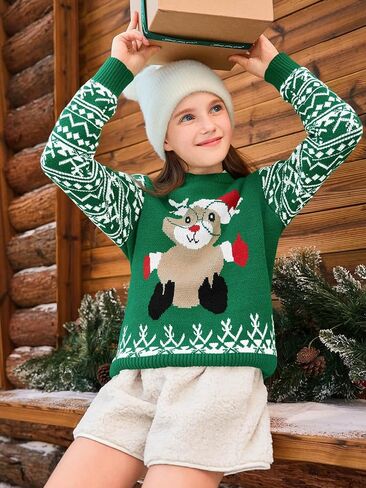 Haloumoning Girls Christmas Sweater Kids Long Sleeve Chunky Knit Sweaters Pullover Jumper Tops 5-14 Years in Saudi Arabia