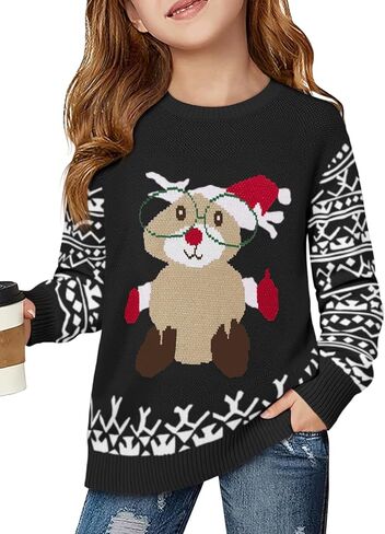 Haloumoning Girls Christmas Sweater Kids Long Sleeve Chunky Knit Sweaters Pullover Jumper Tops 5-14 Years in Saudi Arabia